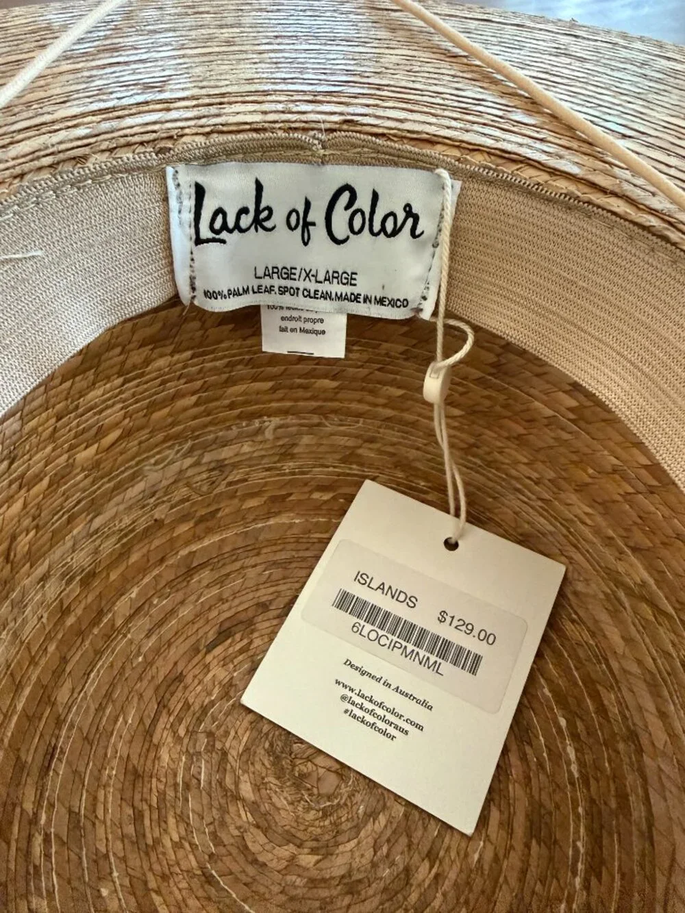 NWT Lack of Color Island Palma Boater Hat, Size L/XL
